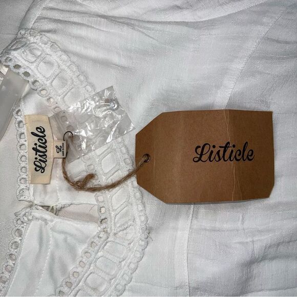 New Listicle White Crochet Eyelet Dress Large Gauze Lined Boho Beachy - Picture 13 of 16